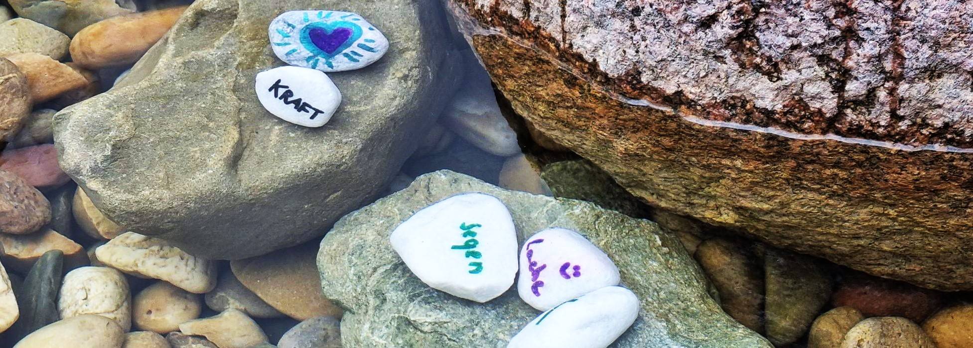 Bild von bemalten Steinen im Wasser